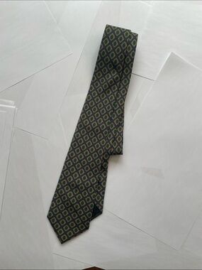 Ermenegildo Zegna Green and Navy Geometric Silk Tie